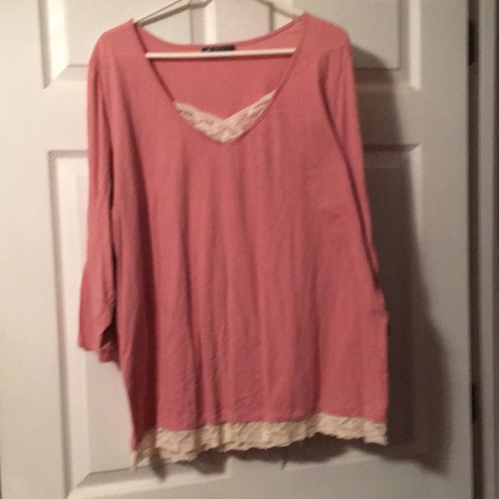 Dusty rose with cream lace accents LS shirt